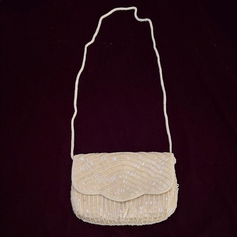 Vintage Magid Elegant Cream aurora borealis Beaded Women's Evening Bag with stra